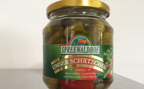A jar of Spreewald gherkins seasoned with chili and paprika. Photo: Matty Edwards