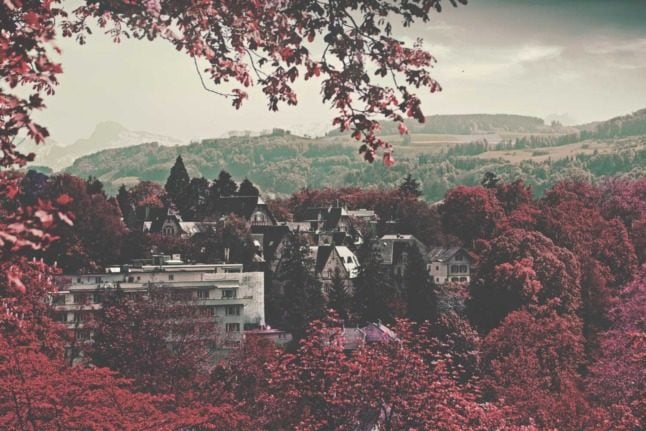 Apartments in Bern seen surrounded by red leaves in winter. Photo by Alexandre Perotto on Unsplash