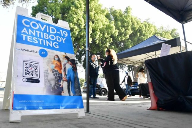 A sign for Covid antibody testing in the state of California, USA. Photo: Frederic J. BROWN / AFP