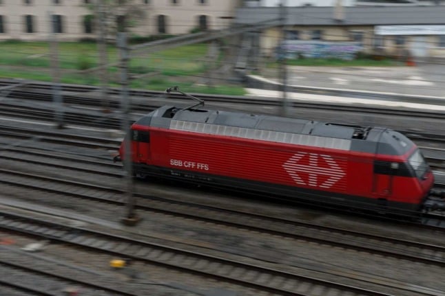 A red SBB train in the Swiss city of Aarau, Switzerland