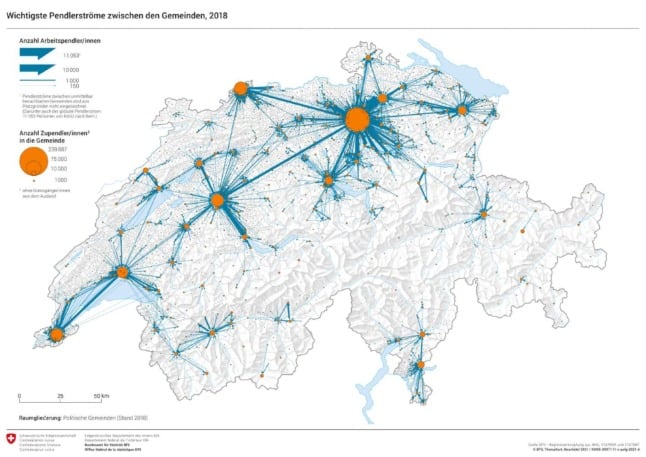 Major commuter locations in Switzerland