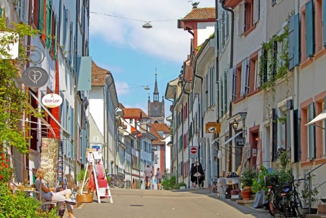 Colourful houses on a beautiful street in Basel