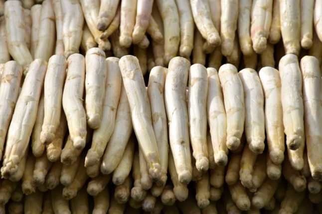 White asparagus for sale at a farmers market. Photo by Waldemar Brandt on Unsplash